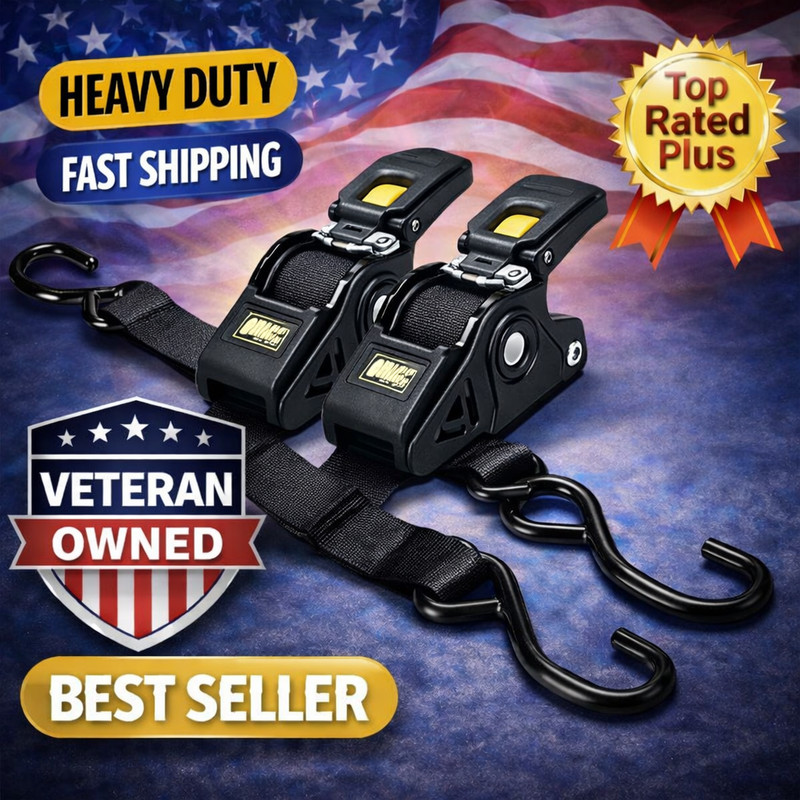 (2) Retractable Tie Down Straps – Heavy Duty 2" Wide for Boat, Trailer & Cargo gallery