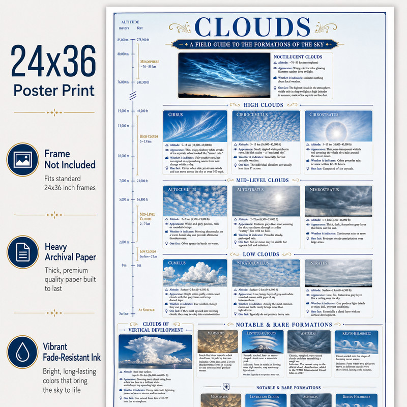 Cloud Identification Unframed Poster 24x36 - Weather Reference Chart gallery