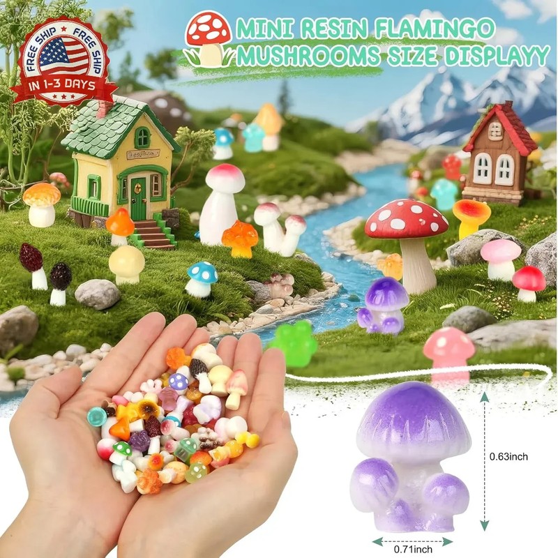 100pcs Mini Mushrooms Tiny Resin Mushrooms Miniature Little Small Mushroom Figur gallery