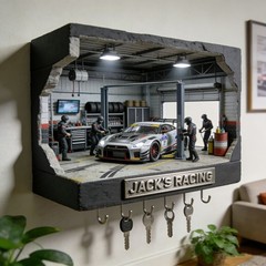Custom Name Racing Garage Wall Hook Rack Car Key Holder Decor 2D Flat