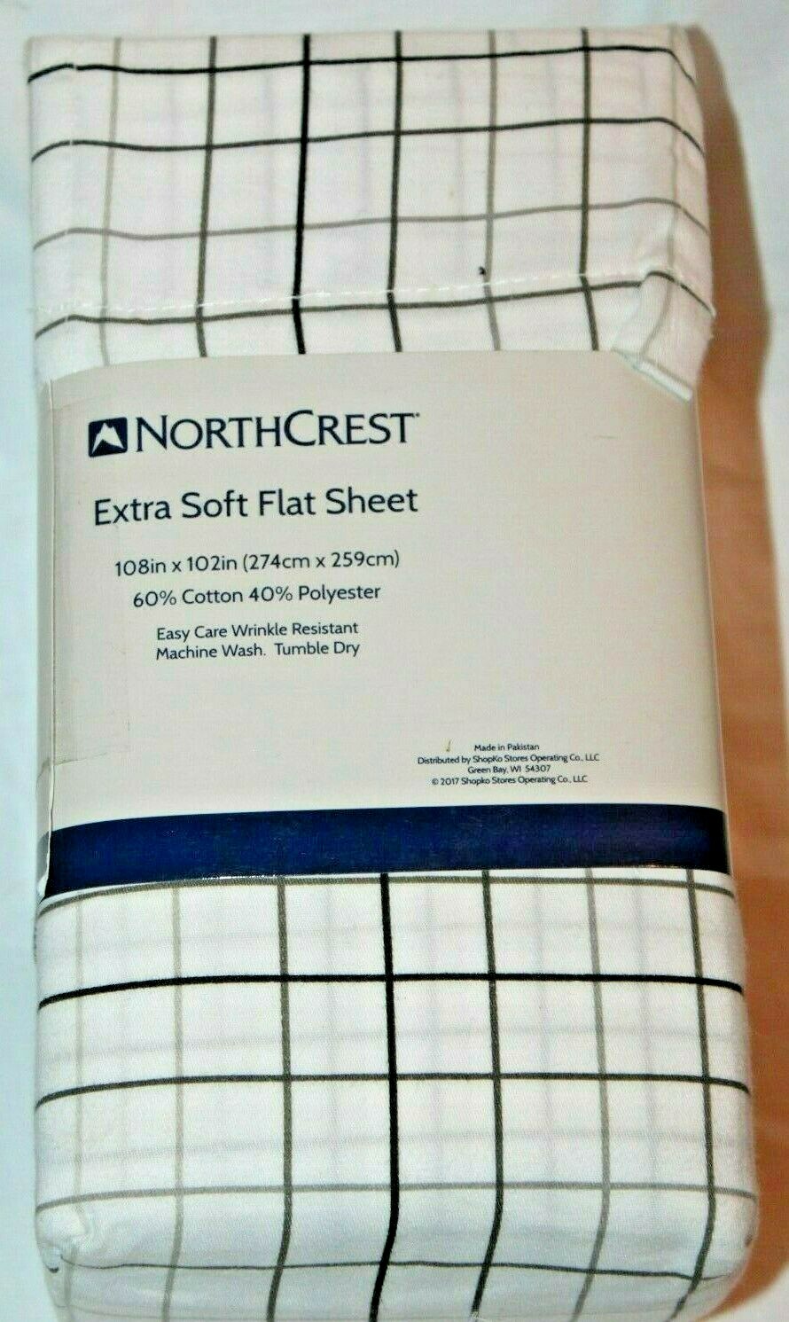NorthCrest Extra Soft 300 TC Cotton Rich Blend Plaid Grey KING Flat Sheet gallery