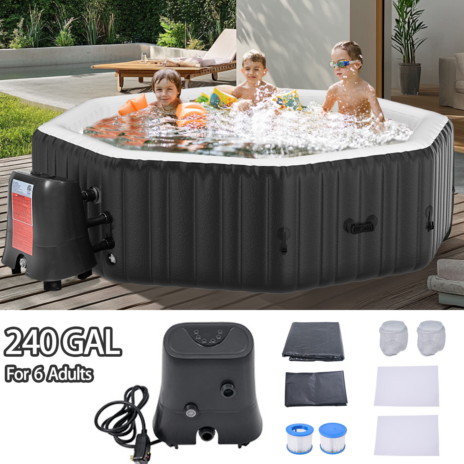 NAIZEA 6 Person Octagon Inflatable Hot Tub 130Air Jet Large Hot Tub 77"x77"x25" gallery