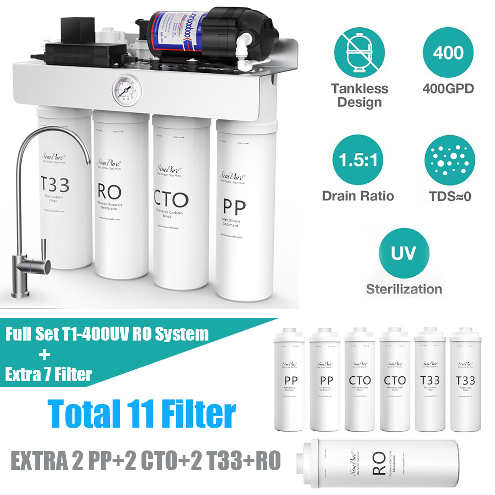 T1-400GPD UV Tankless Reverse Osmosis RO Water Filtration System Extra 7 Filters gallery