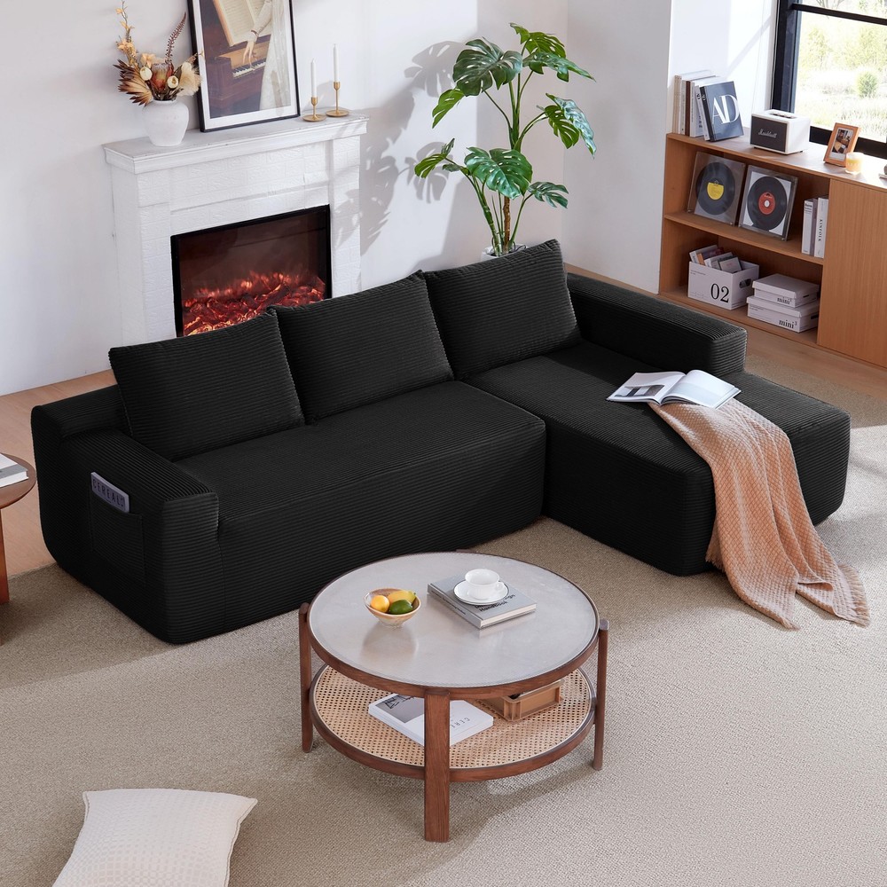 104" Cloud Sectional Sofa with L-Shape Chaise, Upholstered Couch Black