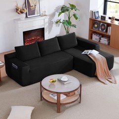 104″ Cloud Sectional Sofa with L-Shape Chaise, Upholstered Couch Black