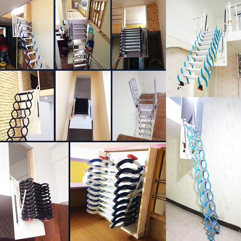 White Attic Ladder Loft Wall Folding Stairs 9.18ft Side-Mounted Pull Down Ladder gallery