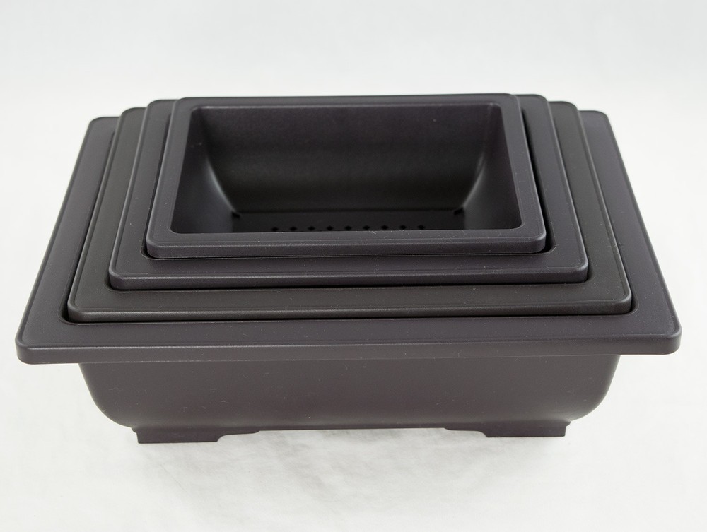 4 Mix 6.25"-10" Rectangular Plastic Bonsai, Cactus / Succulent Pot - Dark Brown