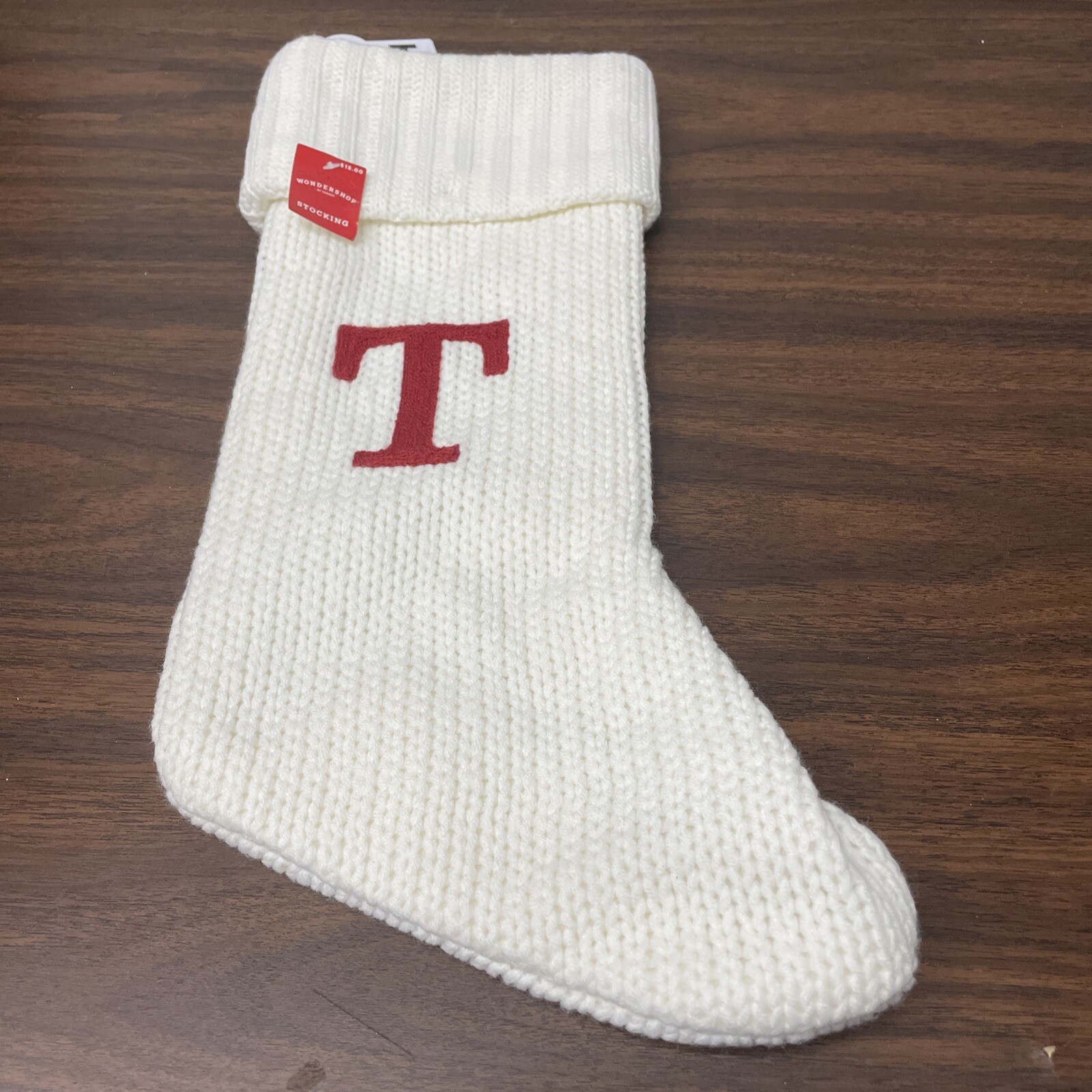 Letter *T* Knit White Monogram Stocking Wondershop Target NWT 2022 18" gallery