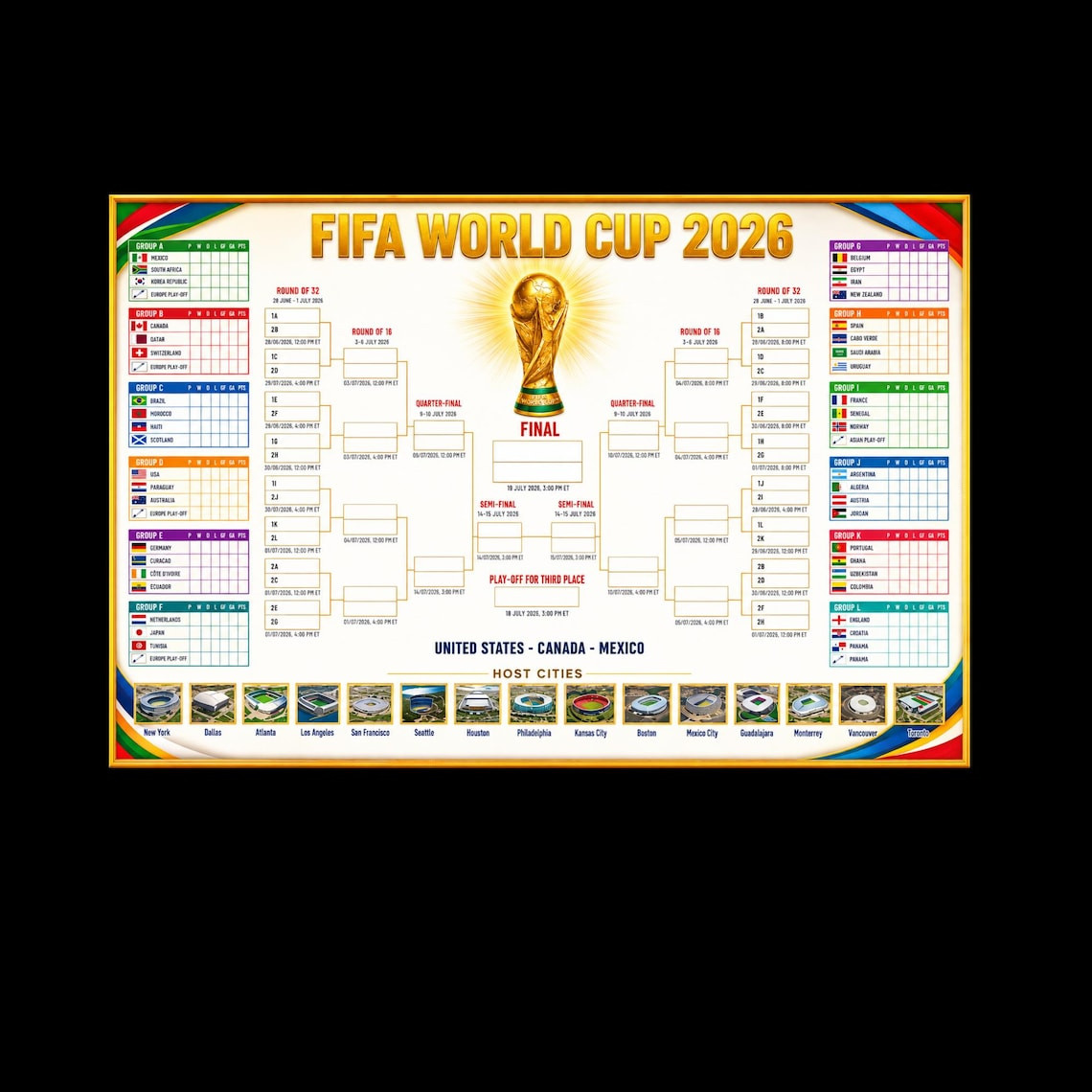 World Cup 2026 Schedule, Soccer Fans, Modern Sports Decor, Match Tracking Poster gallery