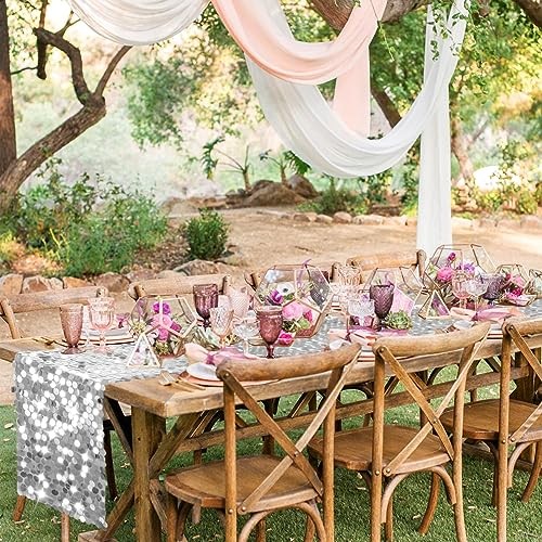 12 x 108 Inch Sequin Table Runner Glitter Premium Big 12"x108" 1PCS Silver gallery