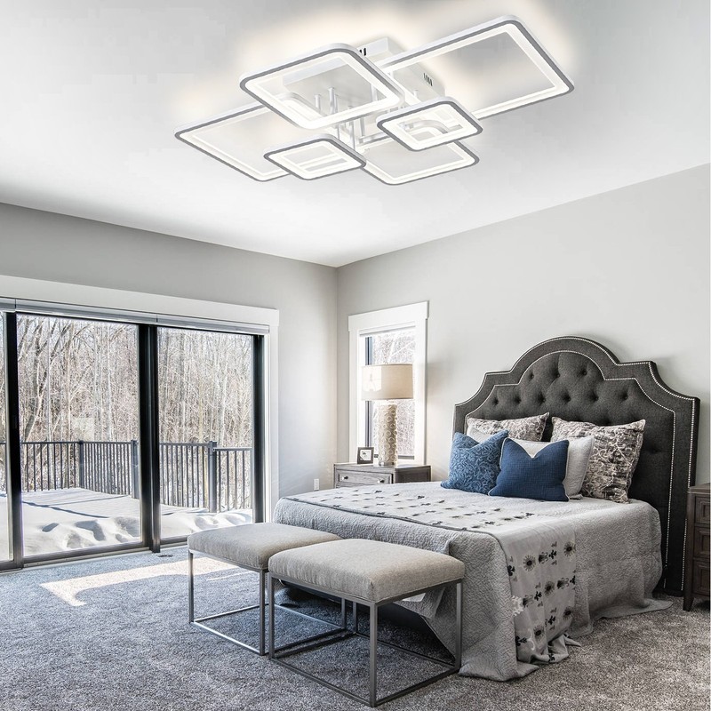 6-Ring LED Ceiling Light w/ Remote – Dimmable White for Bedroom & Living Room gallery