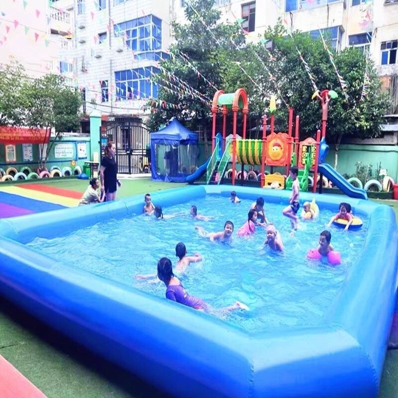 Outdoor PVC Inflatable Pool 23x23x1.8 ft Large Swimming Pool with 110V Blower US gallery