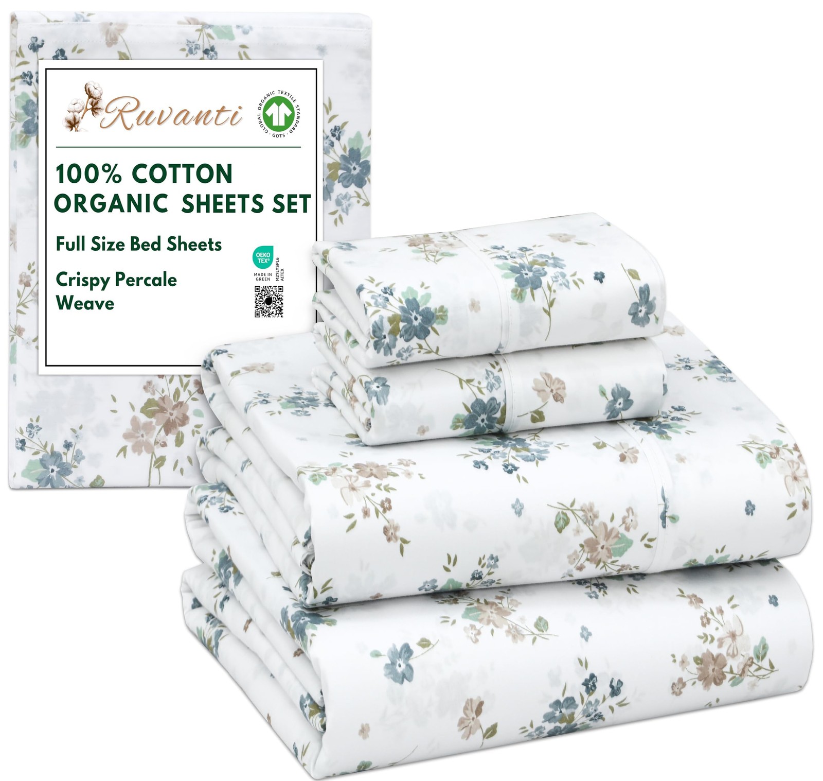 100% Cotton Organic Percale Sheets Full Size – Crisp Cooling Bed Sheets for H... gallery
