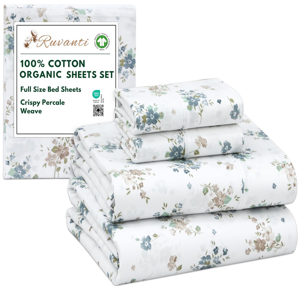 100% Cotton Organic Percale Sheets Full Size – Crisp Cooling Bed Sheets for H...
