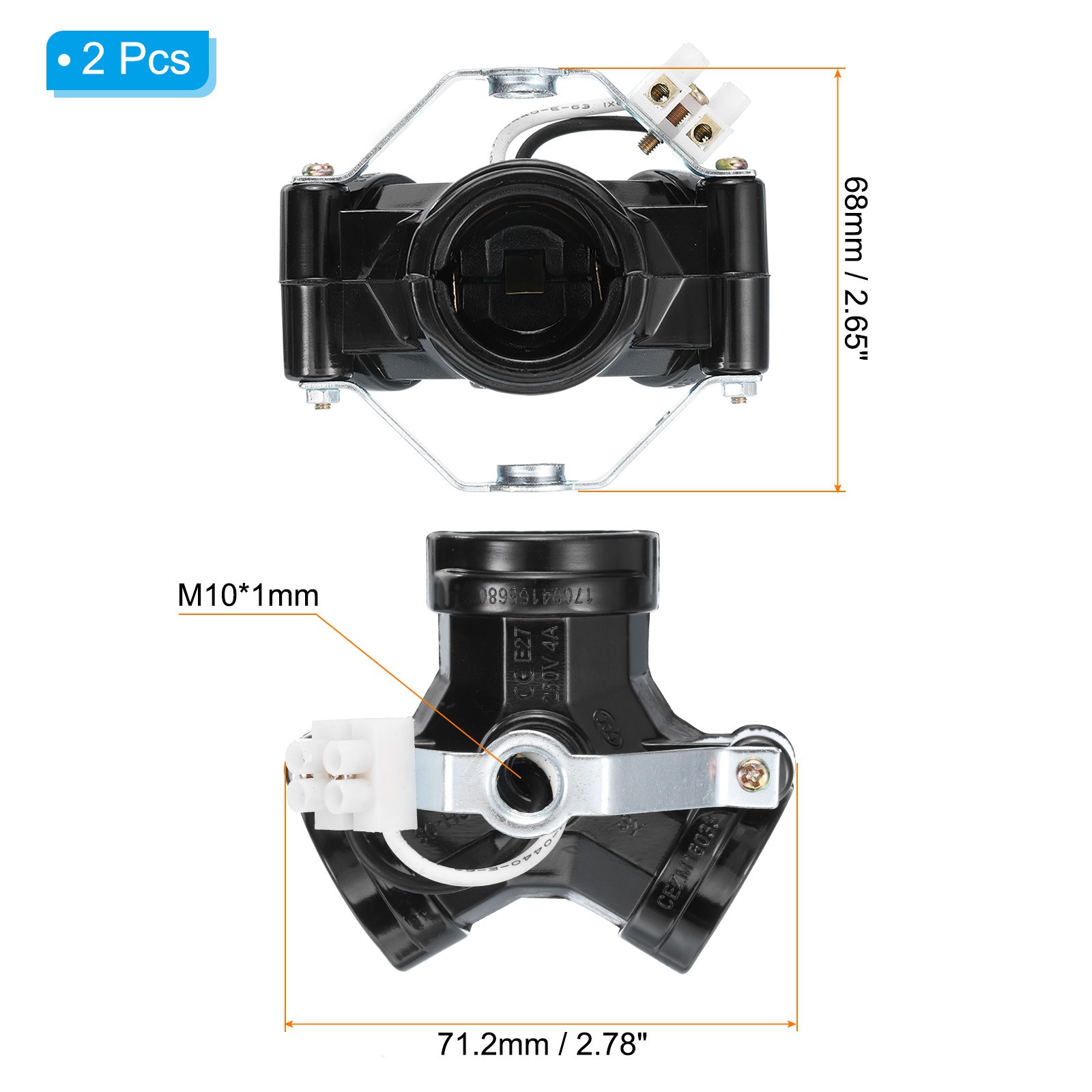 2Pcs E26/E27 Medium Base 3 Light Cluster Socket Lamp Base Holder Black gallery