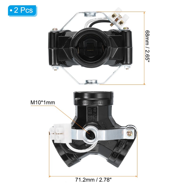 2Pcs E26/E27 Medium Base 3 Light Cluster Socket Lamp Base Holder Black gallery