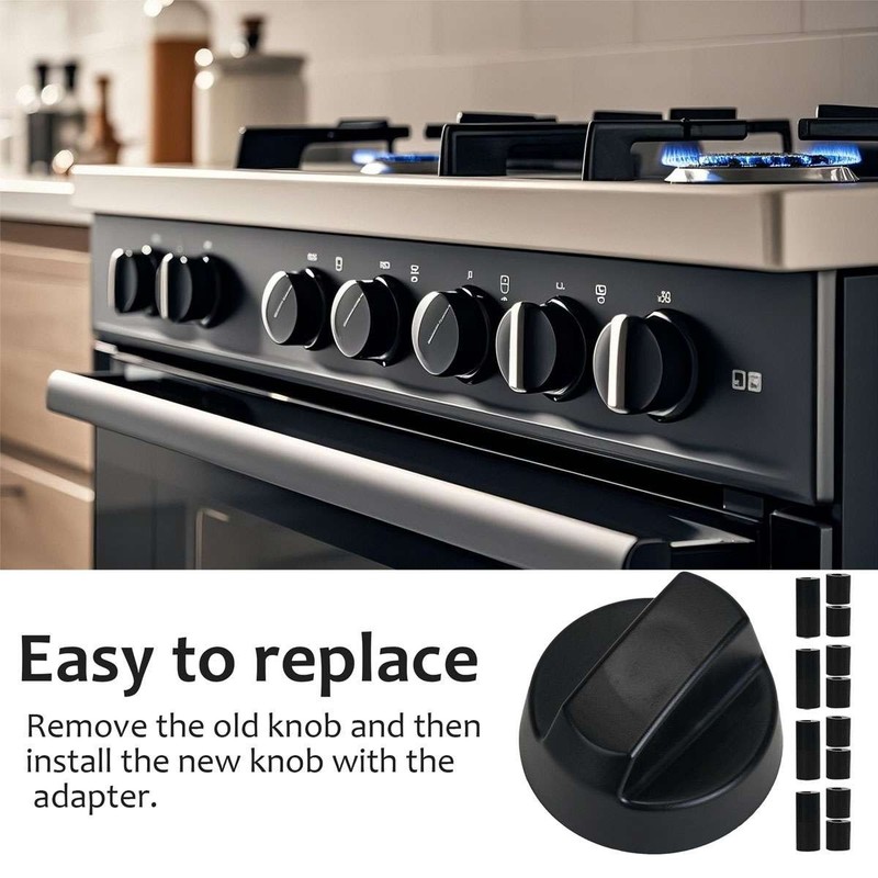8 Pack D-shaped Control Knobs Replacement with 24 Adapters for Oven/Stove/Range gallery