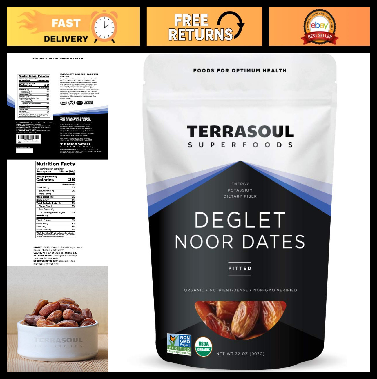 Organic Deglet Dates 2 Lbs - Pitted, Fresh, Natural Sweetener, Healthy Snack gallery