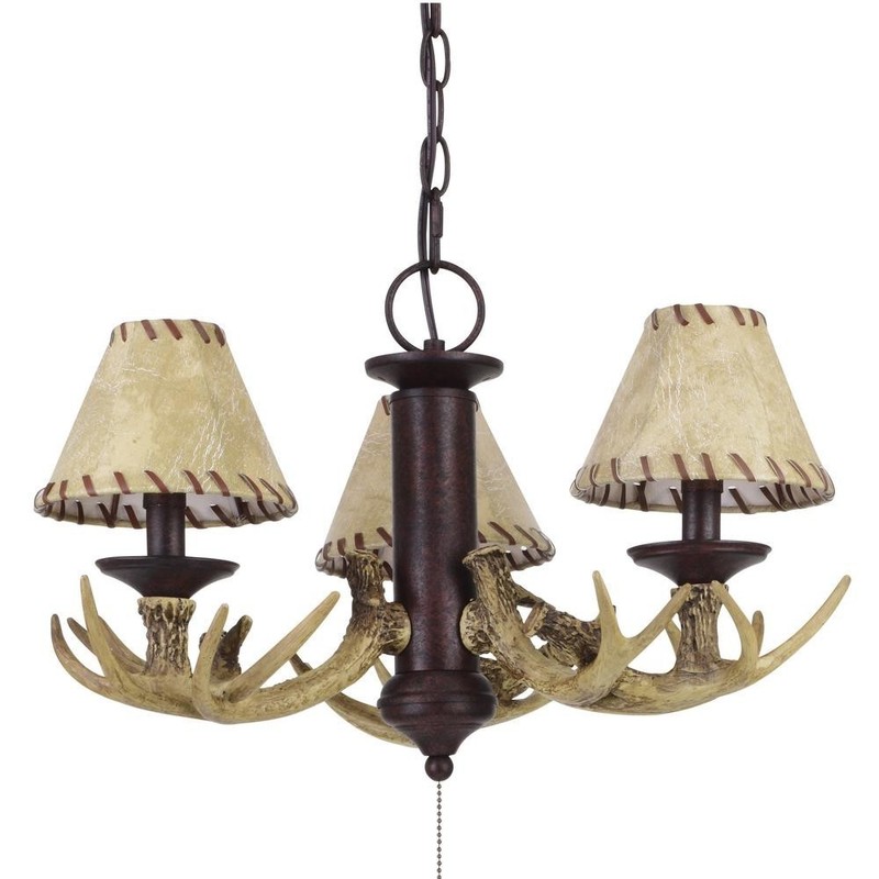 3 LED Ceiling Fan Light Kit Weathered Patina Faux Antler Rustic Lodge Lantern gallery
