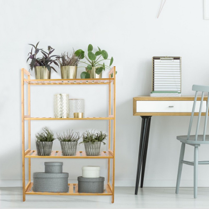 Adjustable Bathroom Kitchen Storage Bamboo 4 Shelves Floor Height Flower Stand gallery