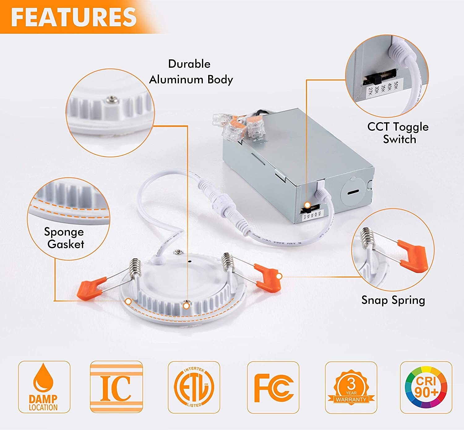 Cloudy Bay 3 Inch 5CCT Tunable Recessed Down Lights - 6 Pack gallery