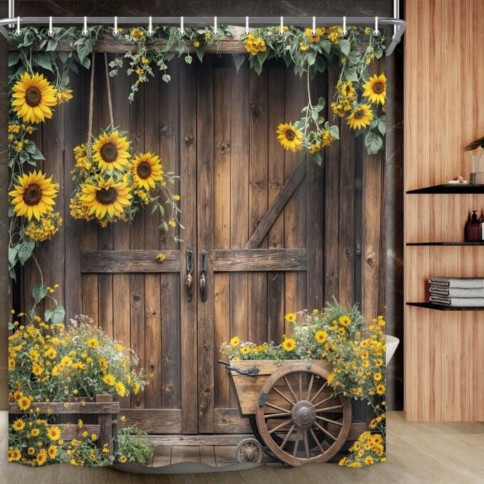 Rustic Barn Door Shower Curtain, Southwest 69"W x 70"L (Pack of 1), Brown gallery