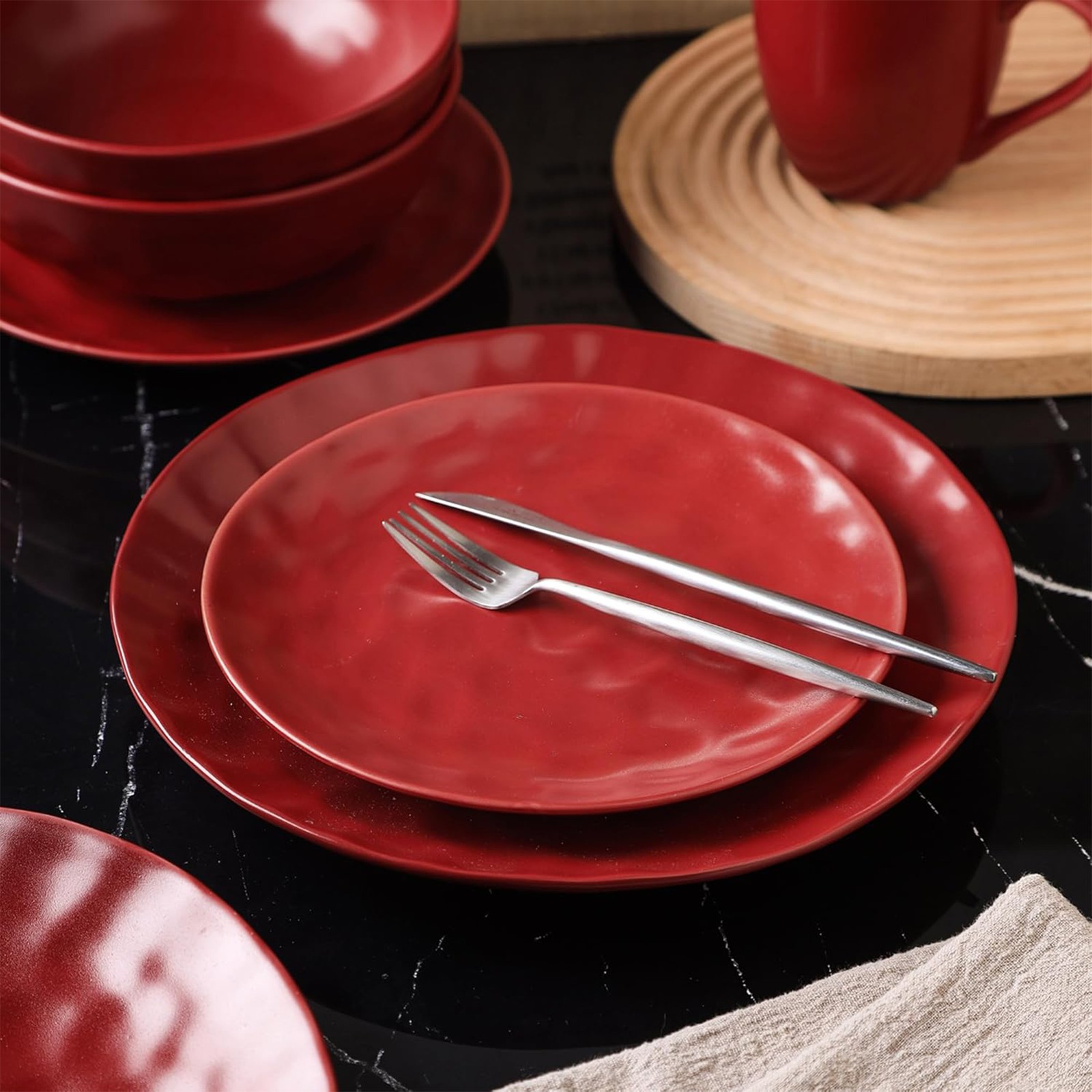 Stone Lain Sam Porcelain 16 Piece Dinnerware Set, Dish Set w/Service for 4, Red gallery