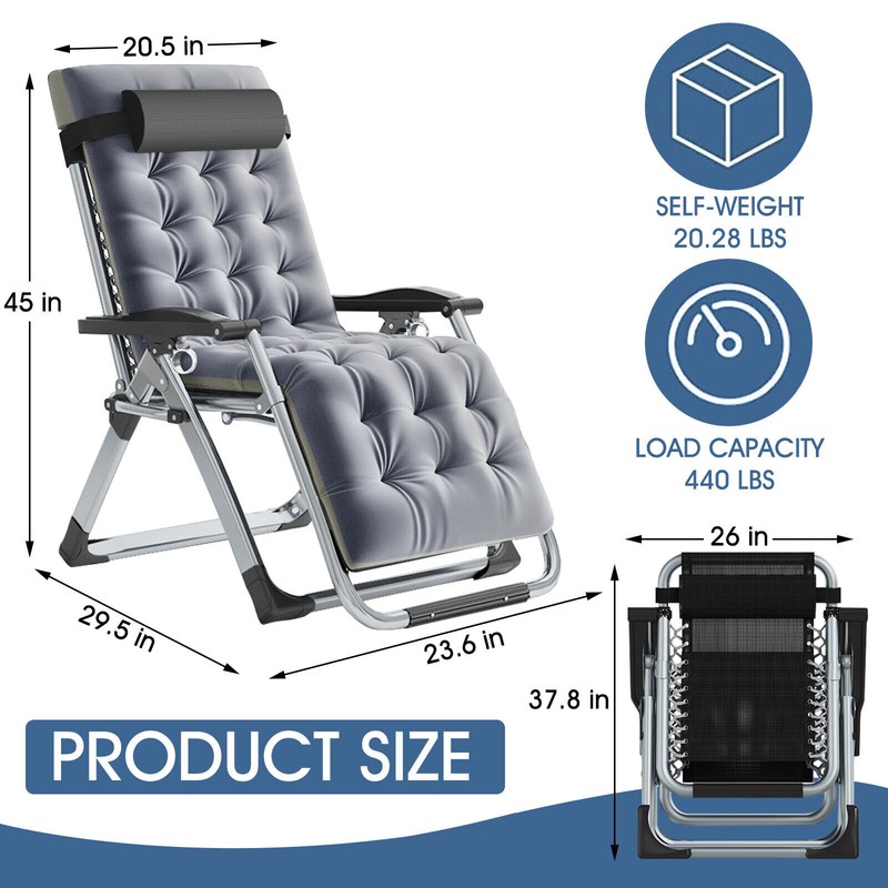 NAIZEA Zero Gravity Chair Folding Reclining Chaise With Pillow+Mat+Arm Cushion gallery
