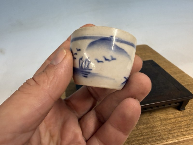 Japanese Unknown Maker Shohin Bonsai Tree Pot 1 7/8 By 1 3/8” Blue And White gallery