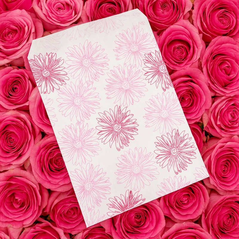 Pink Flower Pattern on White Decorative Bags for Cookies, Candy and Gifts gallery
