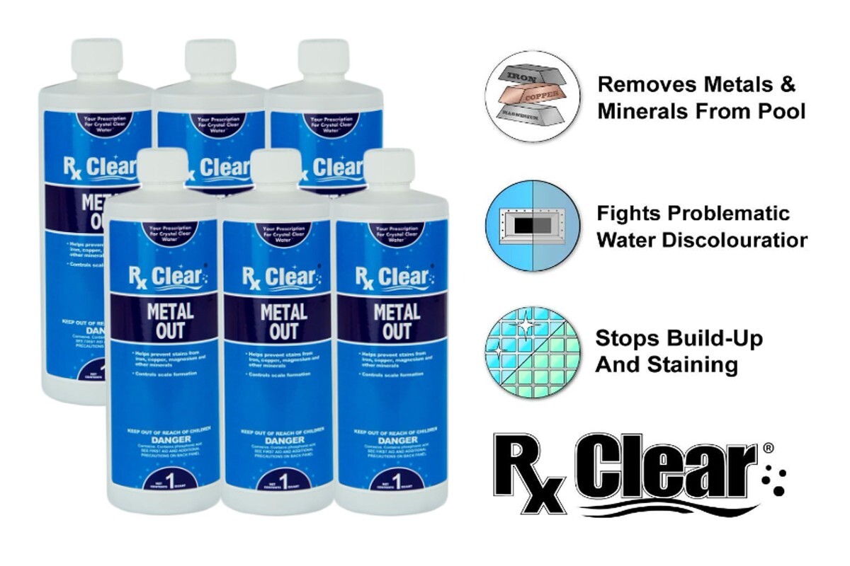 Rx Clear Swimming Pool & Spa Metal Out Chemical 1 Quart Bottle - 6 Pack gallery