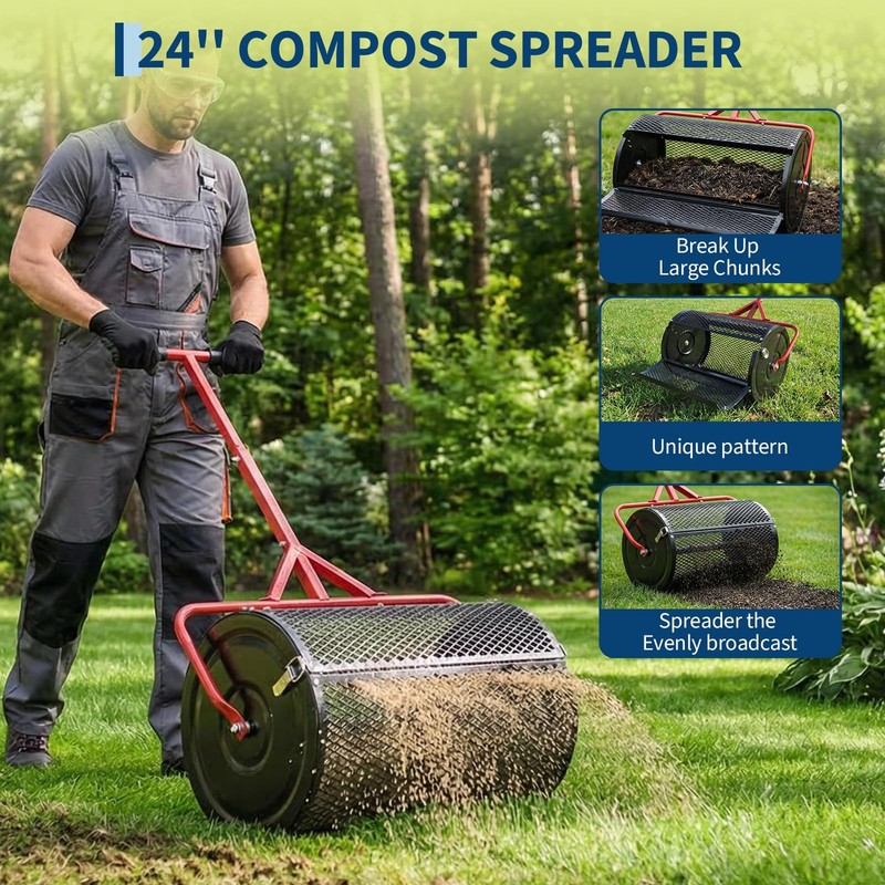 Compost Spreader Peat Moss Spreader 24"W Peat Moss Roller for Topsoil Seeding gallery