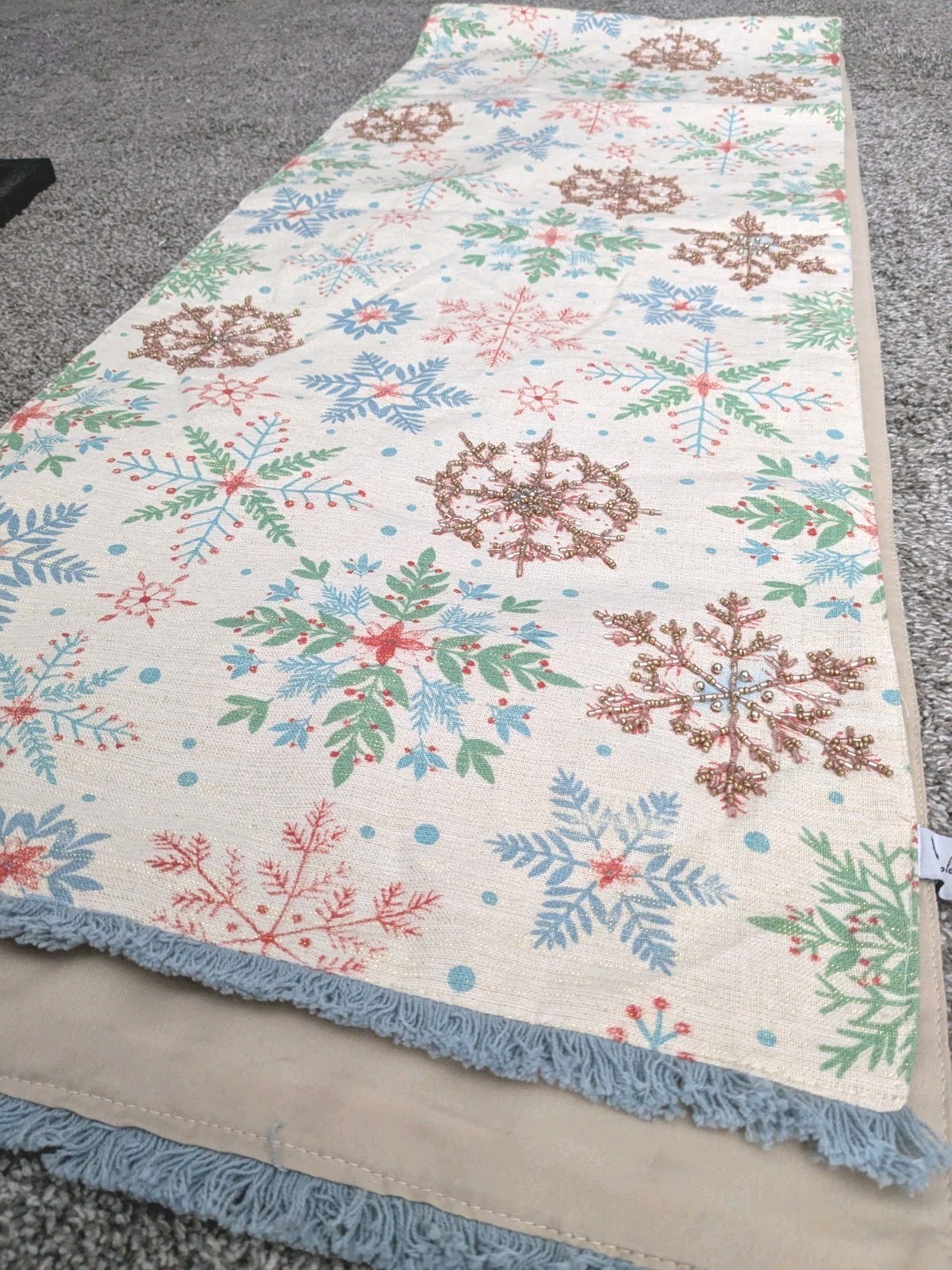 Nicole Miller Beaded Table Runner Snowflake Christmas Winter 88" Long gallery