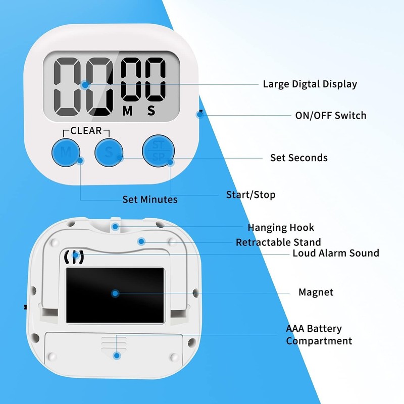 Digital Kitchen Timer Countdown Count Up Magnet Magnetic Switch Small 6 Pack gallery
