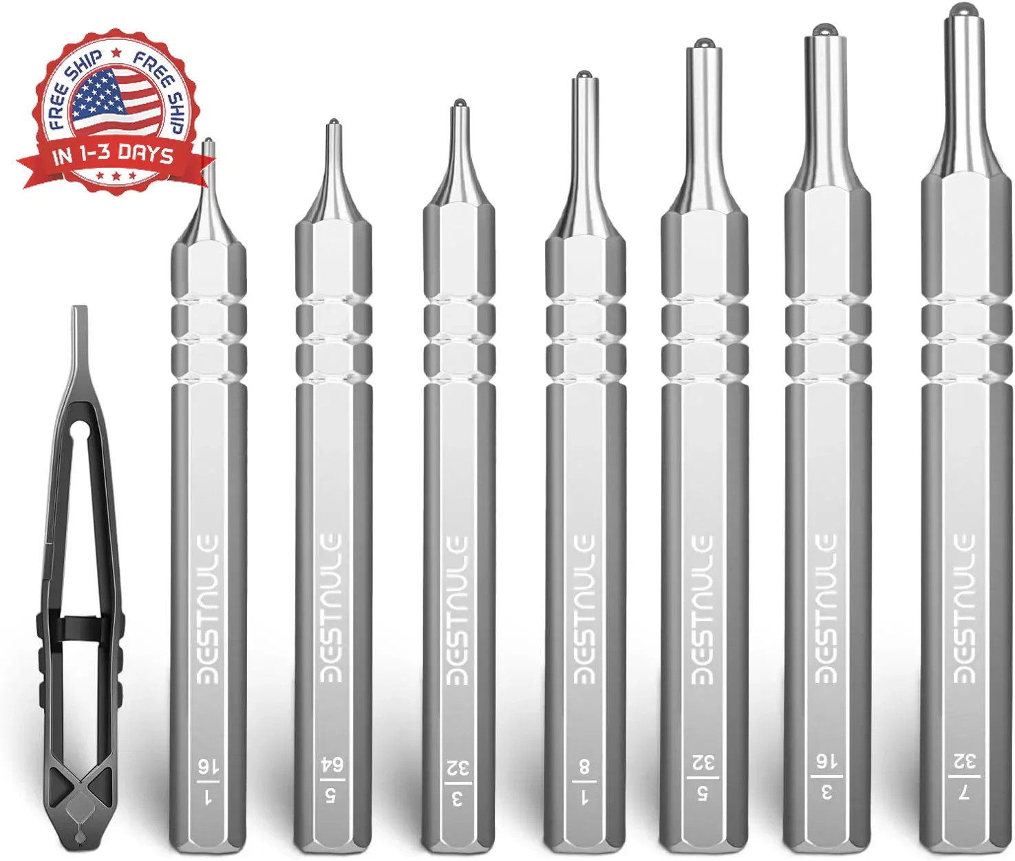 BESTNULE 8 Piece Roll Pin Punch Set, Pin Punch Set, Punch Tools with 1 Tweezers, gallery