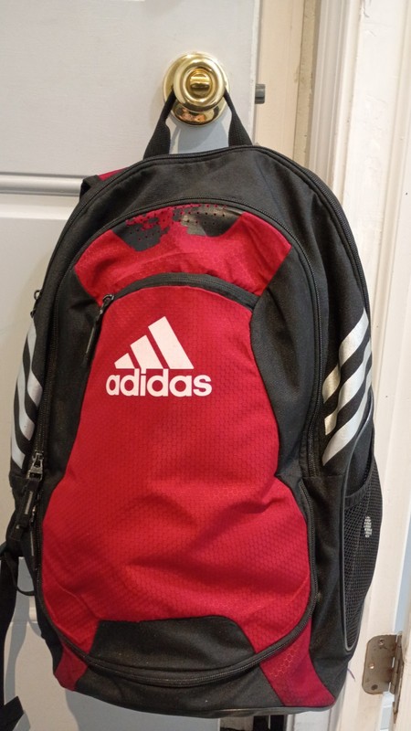 adidas Hiking Backpack Red Black Zipper Closure Adjustable Padded Straps 4
