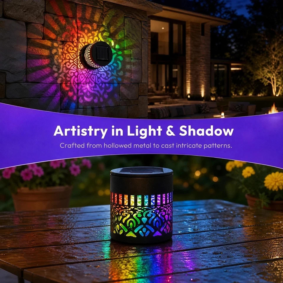 7Color Solar Mandala Projection Light Waterproof Outdoor Yard Garden Fence Decor gallery