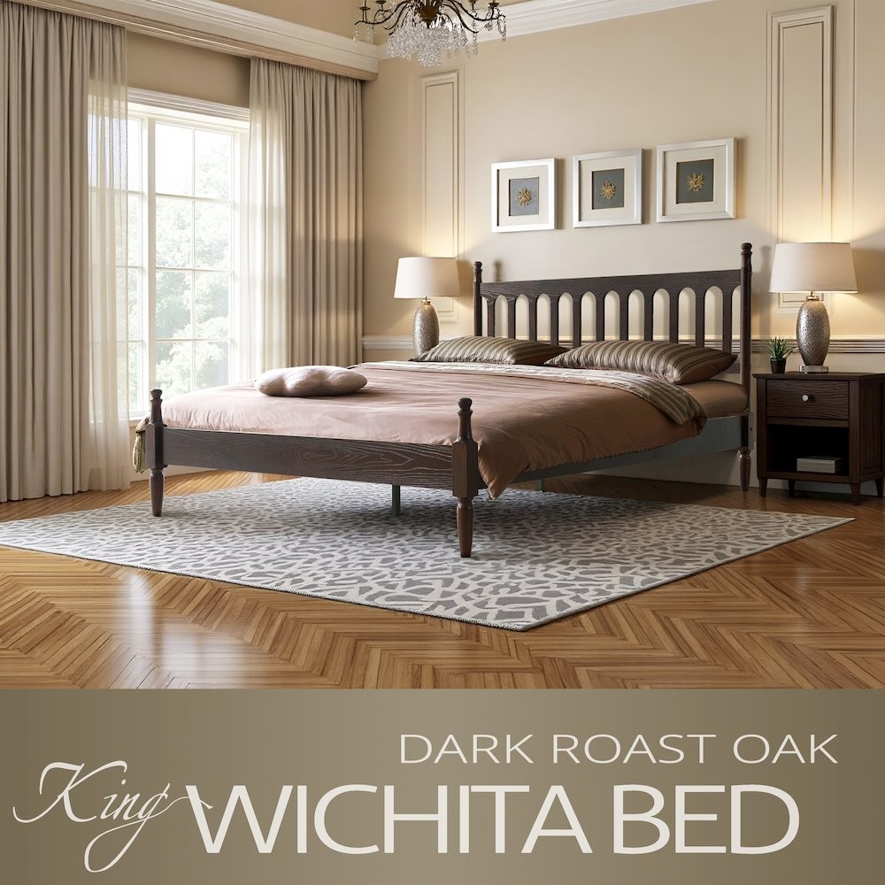 King Wooden Platform Bed Frame, Dark Roast Oak Finish, Traditional Style gallery