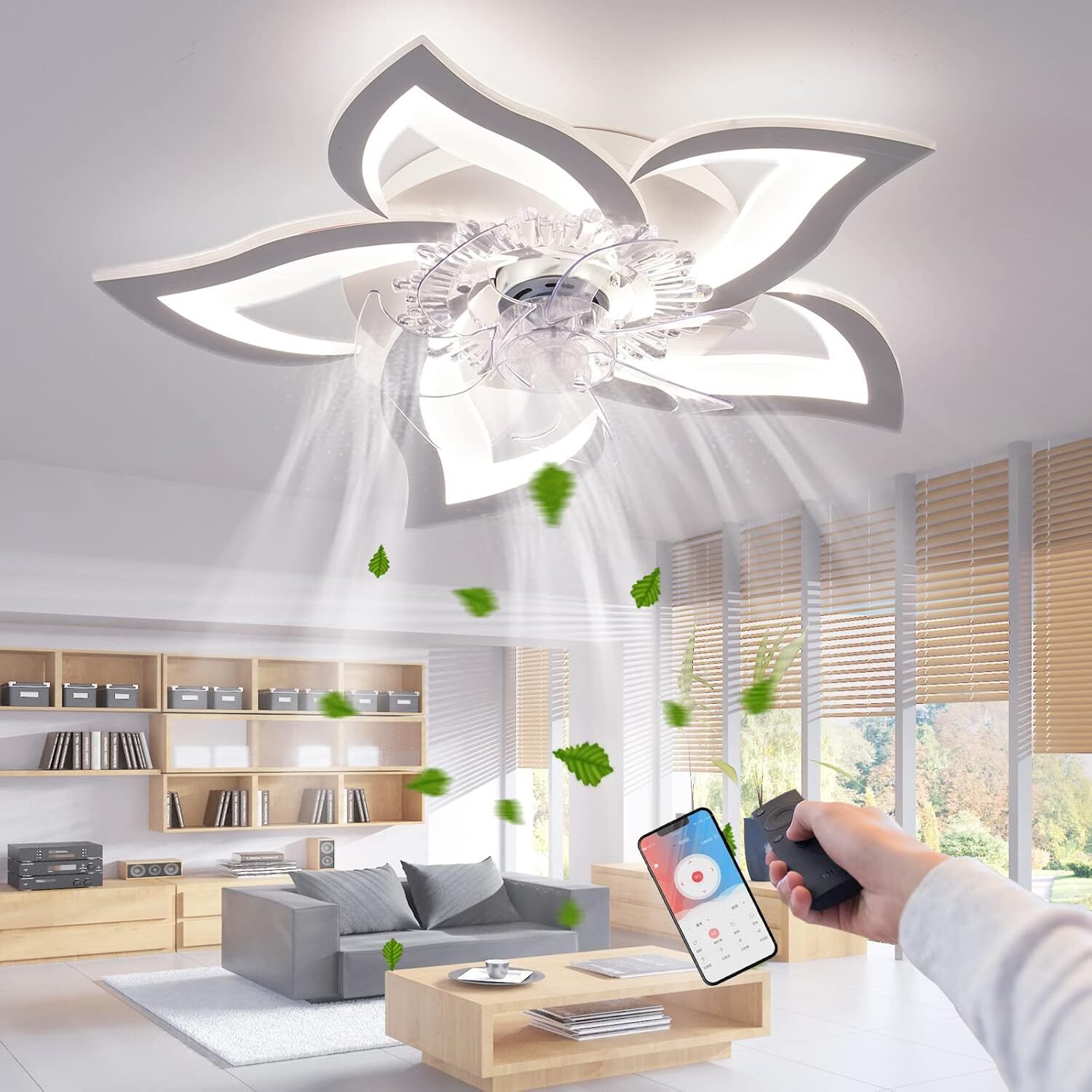 LED Ceiling Fans with Lights&Remote,Dimmable Modern Flush Mount LED Fan Light gallery