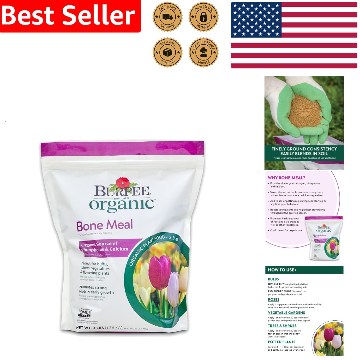 Organic Fertilizer Bone Meal 3lb | Promote Strong Roots | OMRI Listed for Garden gallery