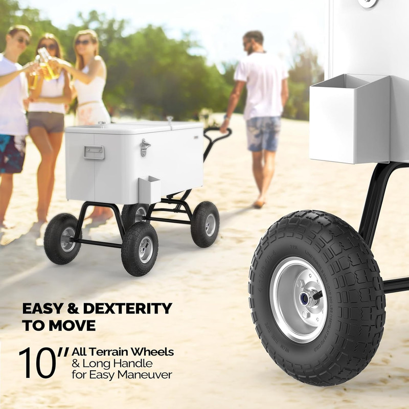 VINGLI 80 Quart Wagon Rolling Cooler Ice Chest, W/Long Handle and 10" Wheels, Po gallery