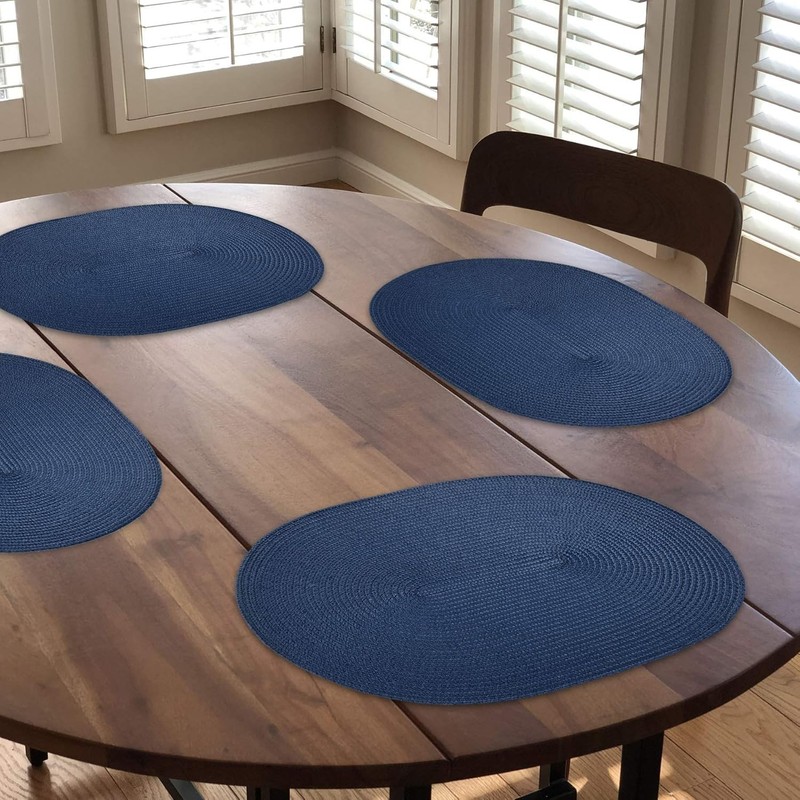 Oval Braided Woven Polypropylene Plastic Placemats (Navy), Set of 4 gallery