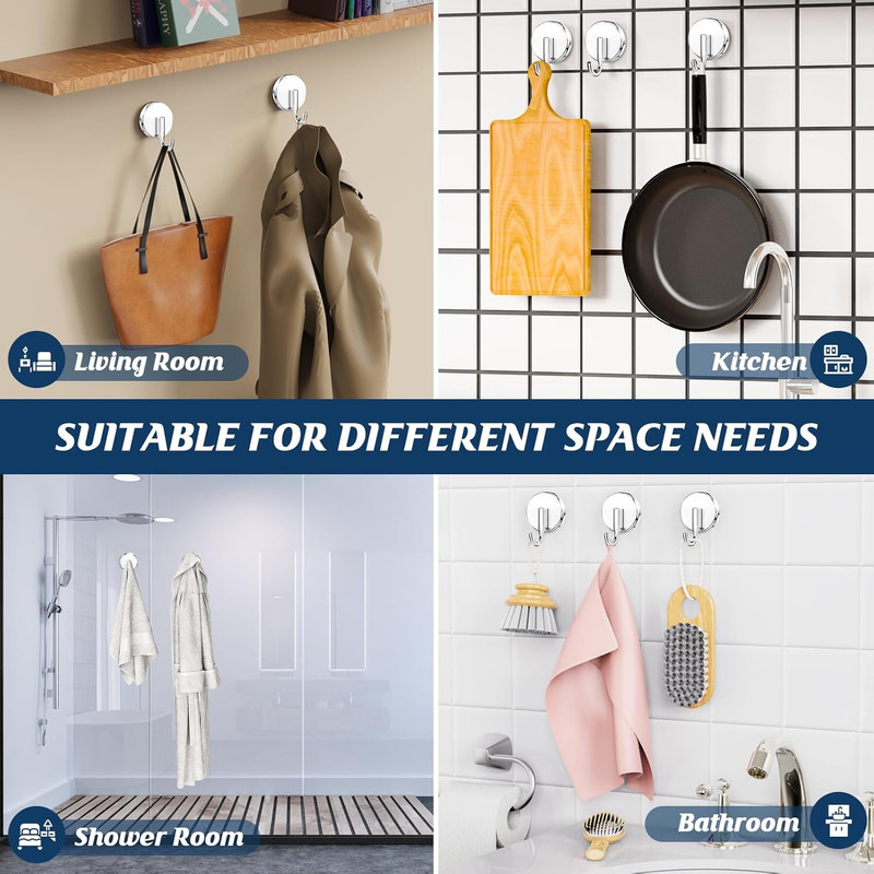Chrome Suction Cup Shower Hooks for Glass, Tile, and Metal (4 Pack) gallery