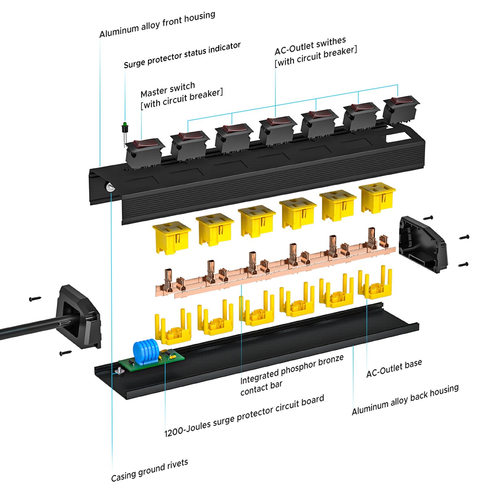 6Outlets Surge Protector Power Strip Individual Switches Flat Plug 6ft Cord 900J gallery