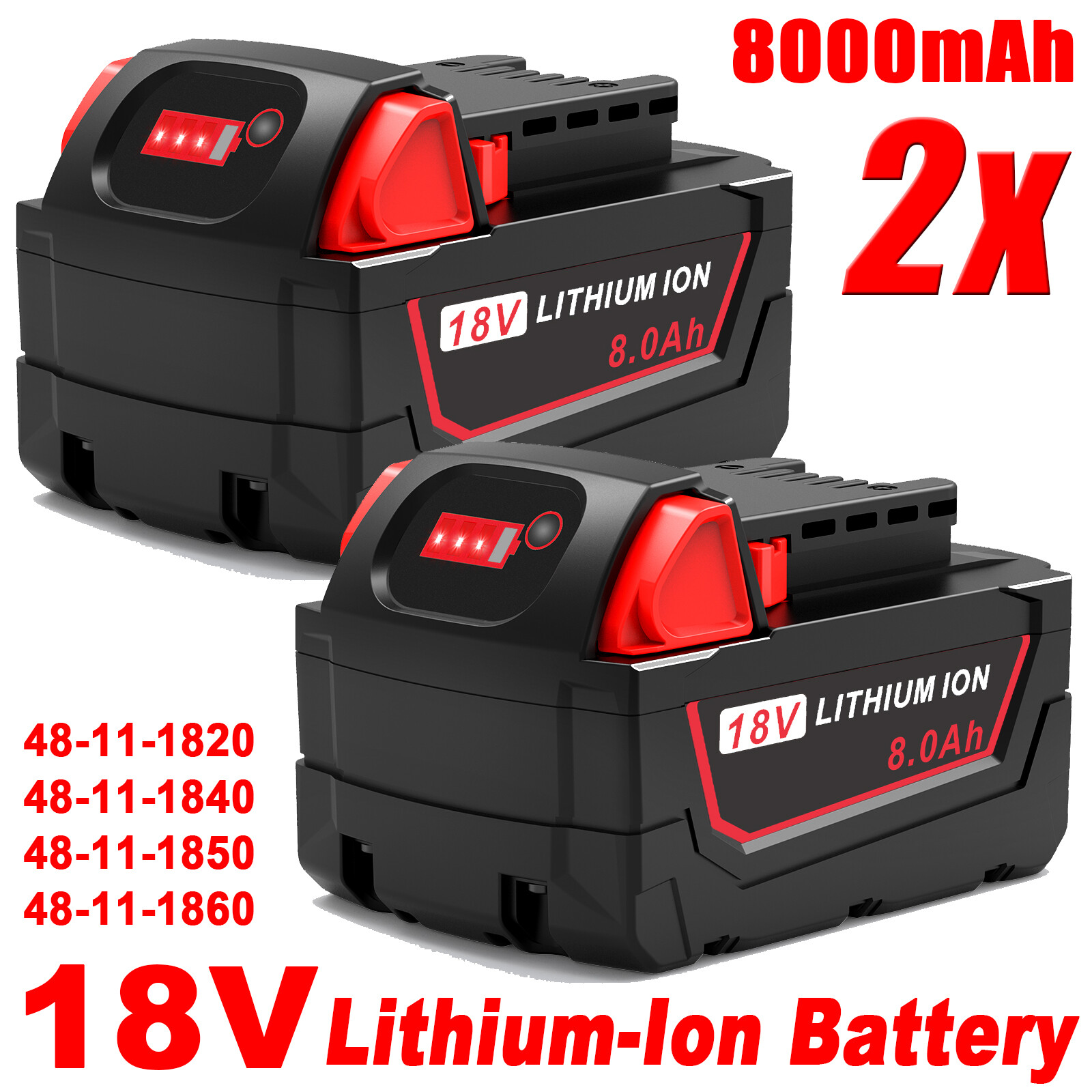 2 PACK For Milwaukee for M18 8.0AH Battery Lithium Extended Capacity 48-11-1860 gallery