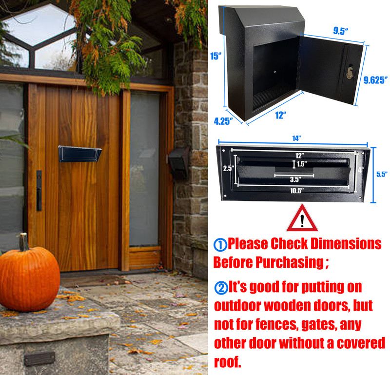 OPEN BOX Rainproof Through the Door Safe Mailbox with Combination Lock, Black gallery