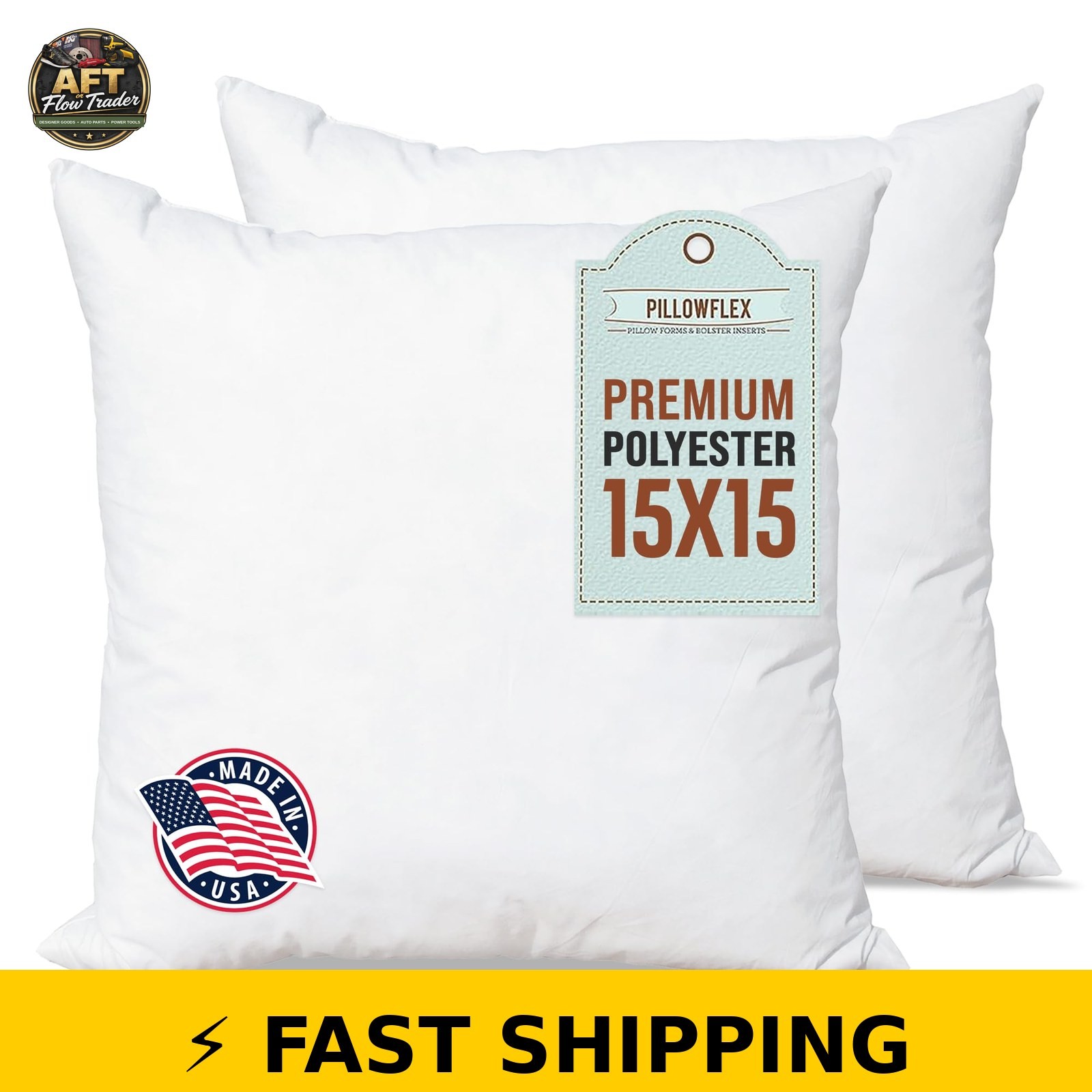 Pillowflex Premium Polyester Pillow Insert - 15x15, Pack of 2 gallery