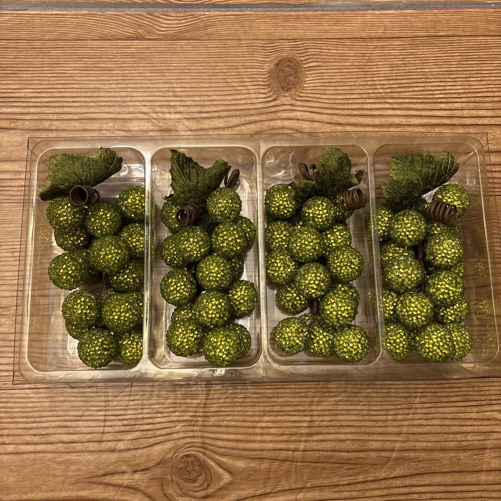 Vtg Glass Bead Grape Clusters 4 Green Sugared Large Bunches 7” Open Stock Box gallery