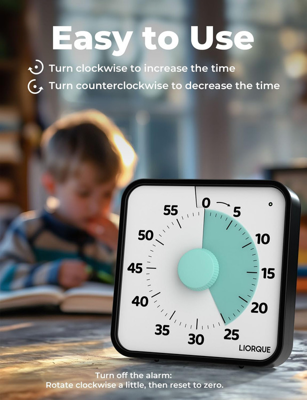 LIORQUE 60 Minute Visual Timer for Kids and Adults, Non-Ticking 7.5 Inch Large V gallery
