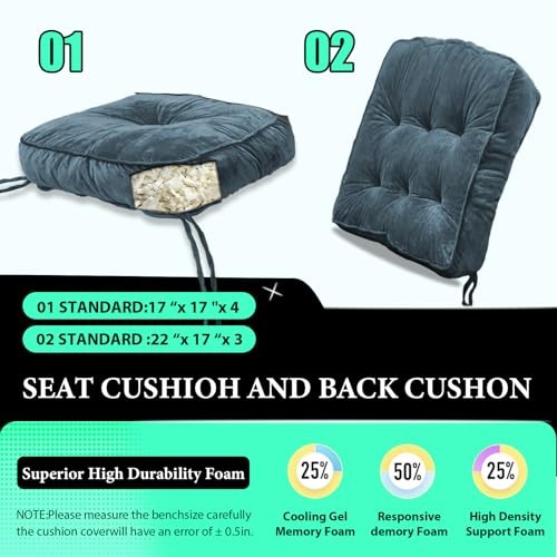 Rocking Chair Cushion, High-Density Sponge,Memory Foam Non Slip,FadeShield Blue gallery